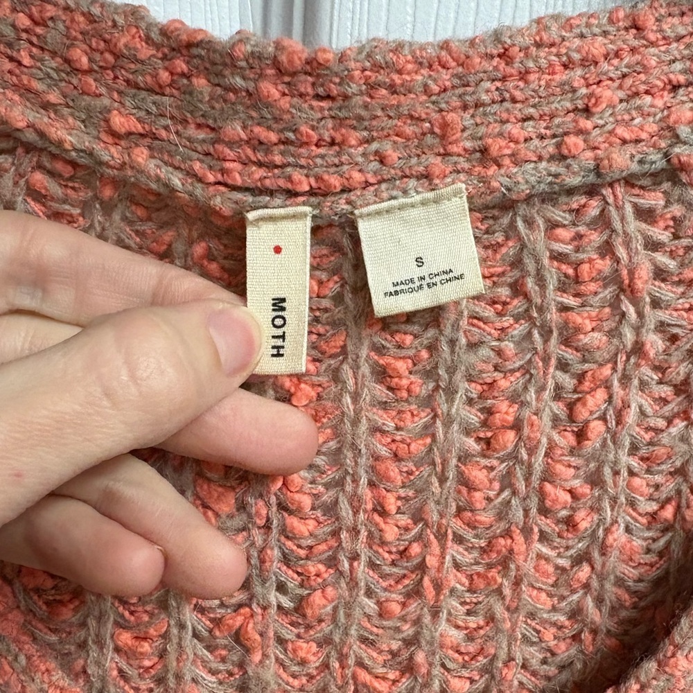 MOTH Anthropologie Wool Blend V-Neck Coral/Tan Pullover Sweater W/ Zipper Small - Picture 3 of 5